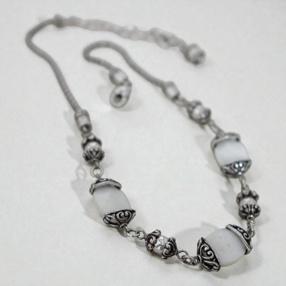 Brighton Mother of Pearl Abalone Shell Beaded Necklace Retired Silver Plated - Picture 3 of 6